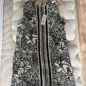 Edita Shift Dress Black and White Floral Sleeveless Dress